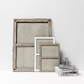 Modern Decorative Ornament Set With Wooden White Frames Stacked Books And Small Decorative Pieces