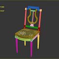 Elegant Golden Frame Leisure Chair With Harp Shaped Backrest Green Floral Pattern Seat Cushion