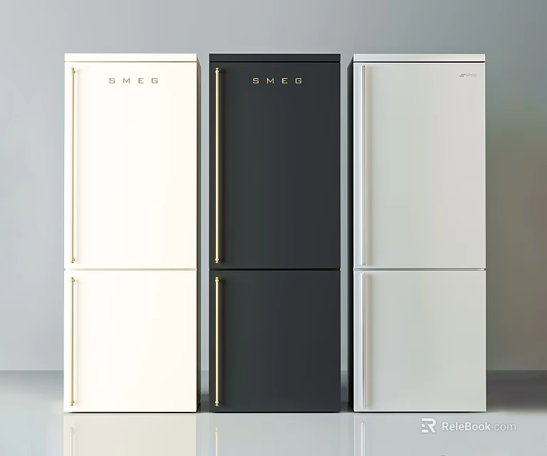 Three Modern Refrigerators In White Black And Silver Colors With Sleek Design 3d model 