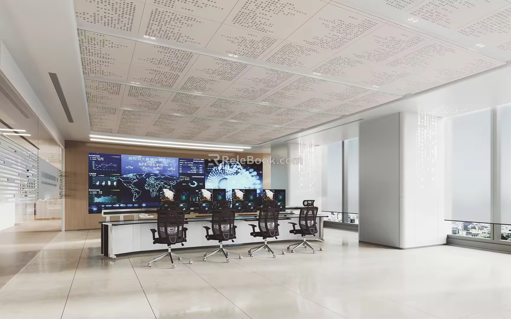 Command Control Room of Modern Monitoring Room 3d model