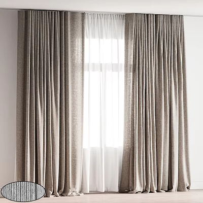 Beige Linen Curtains Double Panel Design For Bright Window With Natural Light 3d model