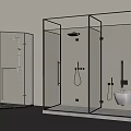 Modern Shower Head System in Glass Enclosure with Overhead and Handheld Sprayers and Black Frame