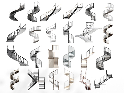 Modern revolving stair handrail stair wood stair 3d model