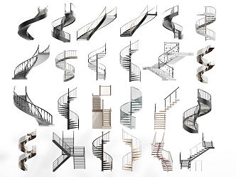 Modern revolving stair handrail stair wood stair 3d model