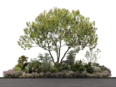 Lush Flowers And Plants With Green Tree And Diverse Shrubs In Beautiful Garden 3d model