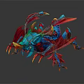 Game Movie Character Colorful Fantasy Creature With Blue Red Body Wings And Sharp Yellow Claws