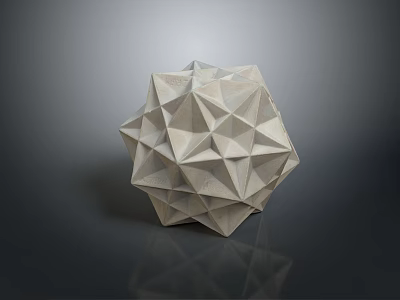 Geometric Wooden Polyhedron Sculpture With Triangular Faces On Reflective Black Surface 3d model