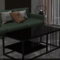 Modern Black Coffee Table With Glass Top Metal Frame And Fruit Tray In Living Room