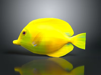 Bright Yellow Fish With Red Eyes And Yellow Fins On Dark Background With Reflection 3d model