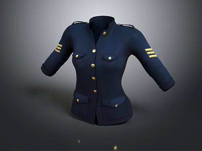 Navy Blue Uniform Jacket With Gold Buttons Epaulets And Sleeve Stripes 3d model