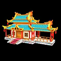 Cartoon Scene Of Chinese Traditional Architecture With Blue Roof Golden Eaves And Red Lanterns