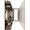 Modern Wardrobe Interior With Hanging Clothes Folded Garments Wooden Shelves And Decorative Plate