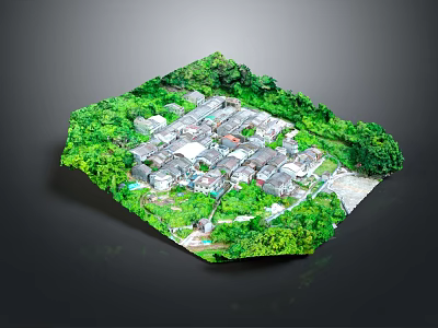 3D Miniature Village Scene With Green Vegetation And Traditional Houses Layout 3d model
