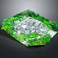 3D Miniature Village Scene With Green Vegetation And Traditional Houses Layout