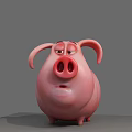 Cute Pink Cartoon Pig with Big Ears and Sleepy Expression