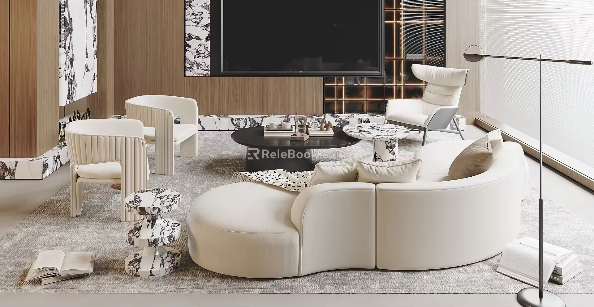 Modern Sofa Coffee Table Combination Curved Sofa Coffee Table Leisure Chair Single Sofa 3d model