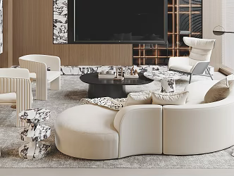 Modern Sofa Coffee Table Combination Curved Sofa Coffee Table Leisure Chair Single Sofa 3d model