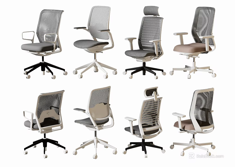 Multiple Modern Office Chairs Featuring Mesh Backrest And Adjustable Swivel Bases 3d model