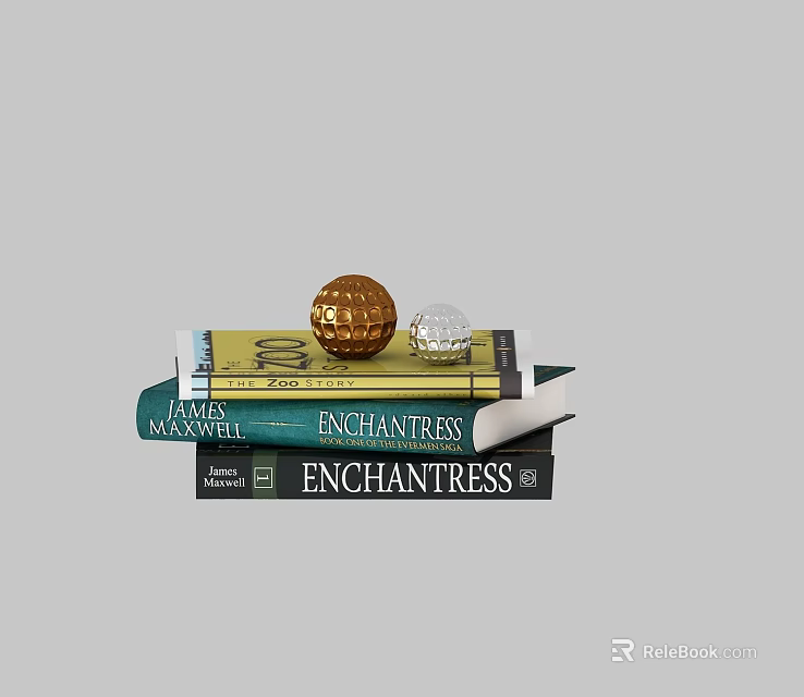 Stack of Enchantress and Lands Unknown Books With Gold Sphere and Crystal Decoration 3d model 