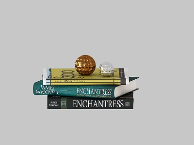 Stack of Enchantress and Lands Unknown Books With Gold Sphere and Crystal Decoration 3d model