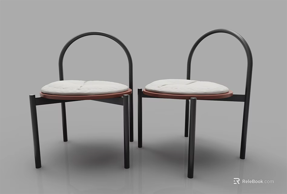 Modern Single Chair With Black Metal Frame Curved Backrest And White Padded Seat 3d model 