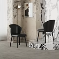 Modern Black Leather Dining Chairs with Minimalist Design and Marble Accents