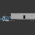 Blue Semi Truck With White Cargo Trailer And Reflective Surface