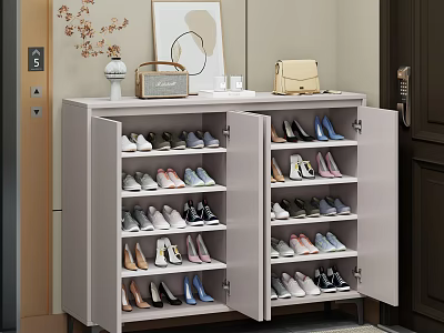 Entryway Shoe Cabinet With Open Doors Organized Shoes And Decorative Top Shelf 3d model