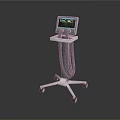 Portable Medical Equipment With Digital Display Screen On Wheeled Stand And Connecting Cables