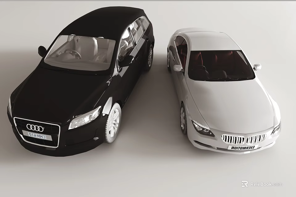 Audi Black And White Cars Parked Side By Side On White Surface 3d model 