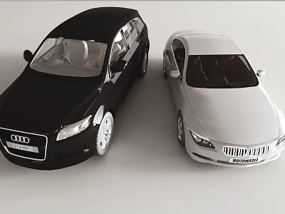 Audi Black And White Cars Parked Side By Side On White Surface 3d model