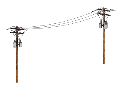 Industrial Power Equipment With Utility Poles Overhead Power Lines And Transformers 3d model
