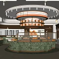 Elegant Dessert Shop Interior With Open Display Cases Marble Counter And Chandelier