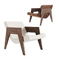 Modern Lounge Chair With Wooden Frame White Brown Upholstered Seat And Armrests