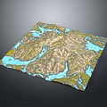 3D Terrain Landscape Model With Rolling Mountains Water Areas And Square Shape On Gray Background