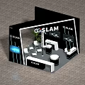Elevator Hallway Featuring GOSLAM Booth With Display Screens And Reception Desk