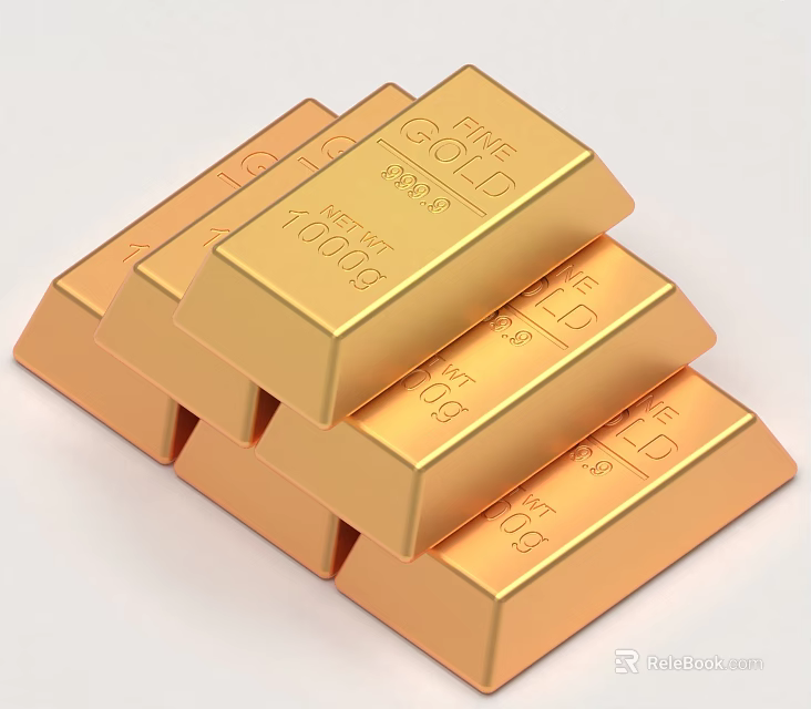 Gold Bar Sculpture Carving With Fine Gold Inscriptions And Stacked Design 3d model 