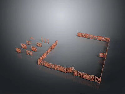 Abstract Orange Landscape with Irregular Wooden Slat Shapes on Gray Background 3d model