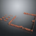 Abstract Orange Landscape with Irregular Wooden Slat Shapes on Gray Background