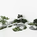 Indoor Landscape Design With Small Trees Moss Stones And Circular Patterns 3d model
