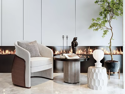Modern Elegant Interior With Accent Chair Round Side Table Table Lamp And Potted Plant 3d model
