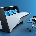 Modern Office Desk Setup With Multiple Screens Office Chair And Storage Cabinet
