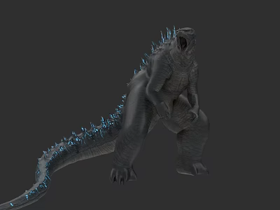 Gray Godzilla Monster Figure With Blue Glowing Spikes In Standing Pose 3d model
