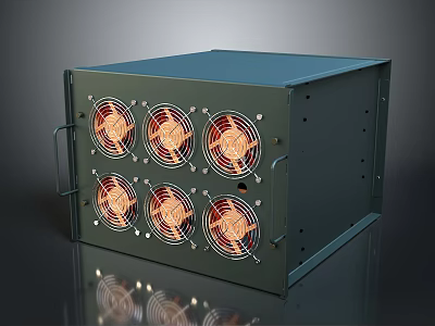 Industrial Electronic Equipment With Metal Enclosure Six Cooling Fans And Efficient Heat Dissipation 3d model