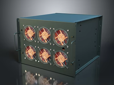 Industrial Electronic Equipment With Metal Enclosure Six Cooling Fans And Efficient Heat Dissipation 3d model