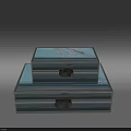 Decorative Ornament Set Blue With Pink Patterns Stacked Boxes For Home Decor Featuring Metal Clasps