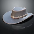 Gray Leather Cowboy Hat with Decorative Studded Leather Band Displayed on Black Background with Reflection