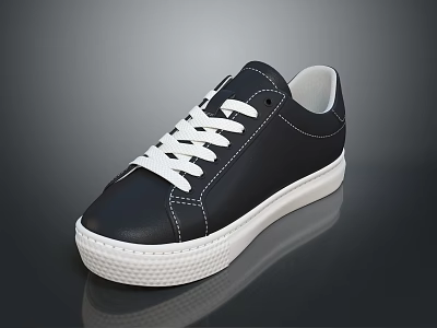 Black Leather Casual Shoes With White Laces And White Sole For Daily Wear 3d model