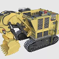 Large Yellow CAT Excavator With Tracked Undercarriage And Front Bucket
