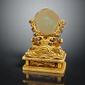 Traditional Ornate Decorative Object With Golden Carved Base And Round Jade Top